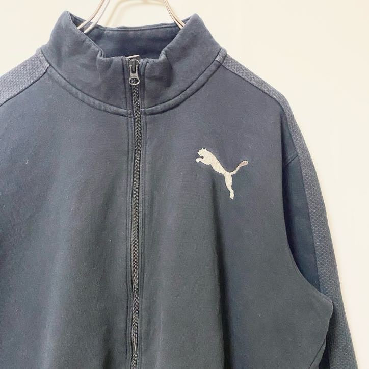 古着 used　PUMA プーマ　長袖フルジップワンポイントロゴ刺スウェット　トレーナー　ハイネック　ブラック　Lサイズ