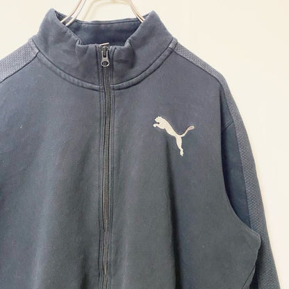 古着 used　PUMA プーマ　長袖フルジップワンポイントロゴ刺スウェット　トレーナー　ハイネック　ブラック　Lサイズ