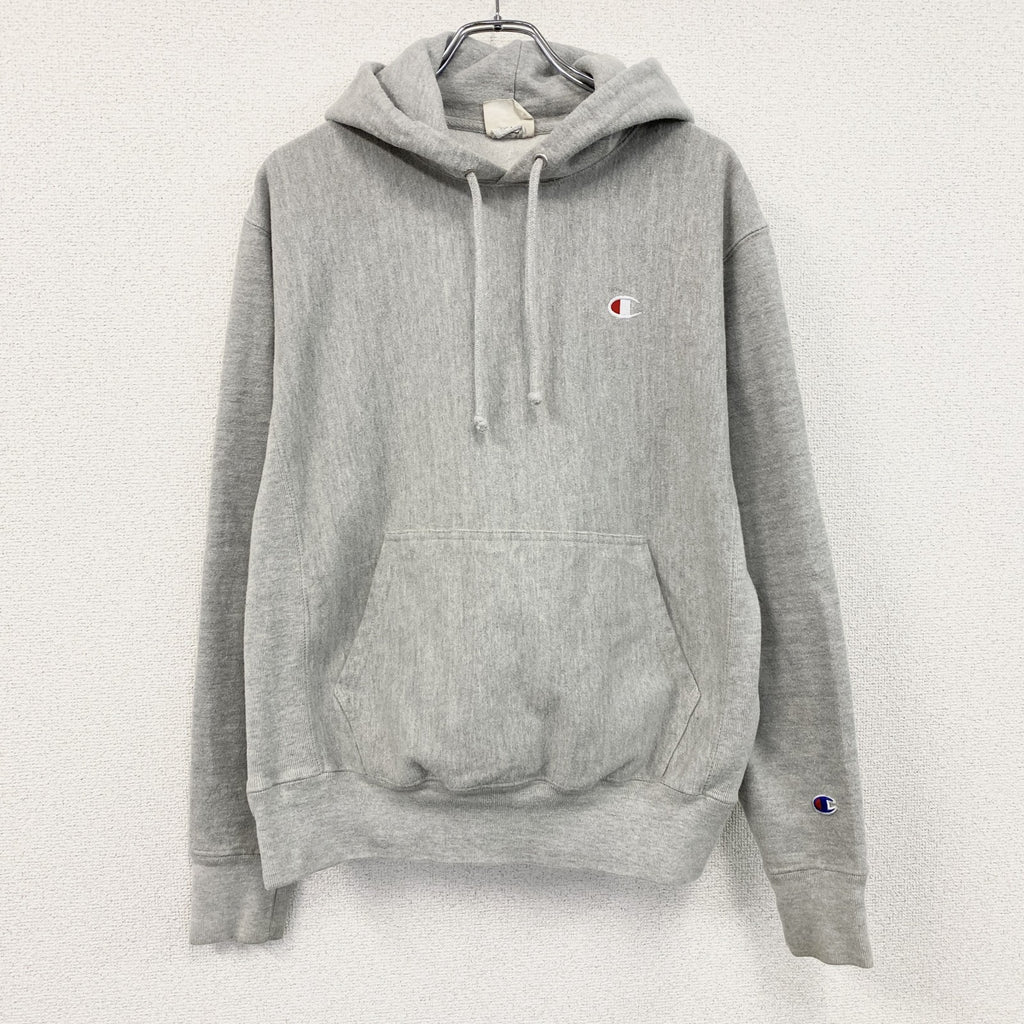 Champion　チャンピオン　リバースウィーブ　スウェットパーカー/フーディー　刺繡ロゴ　霜降りグレー　Mサイズ