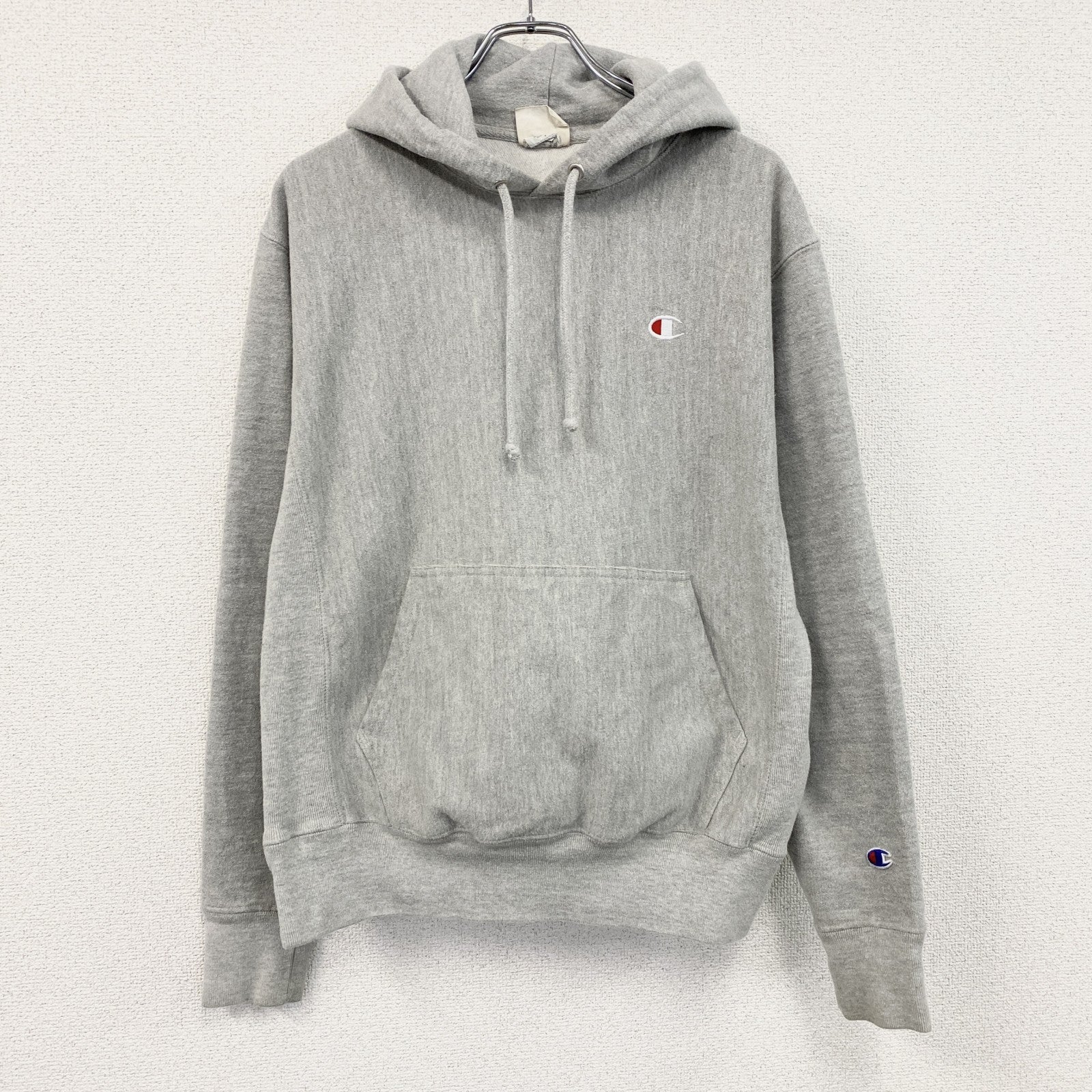 Champion　チャンピオン　リバースウィーブ　スウェットパーカー/フーディー　刺繡ロゴ　霜降りグレー　Mサイズ