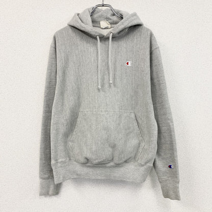 Champion　チャンピオン　リバースウィーブ　スウェットパーカー/フーディー　刺繡ロゴ　霜降りグレー　Mサイズ