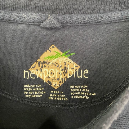 古着 used　newpor blue　半袖バックプリントTシャツ　サーフィン　クルーネック　レトロデザイン　紺　ネイビー　