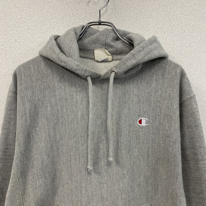 Champion　チャンピオン　リバースウィーブ　スウェットパーカー/フーディー　刺繡ロゴ　霜降りグレー　Mサイズ