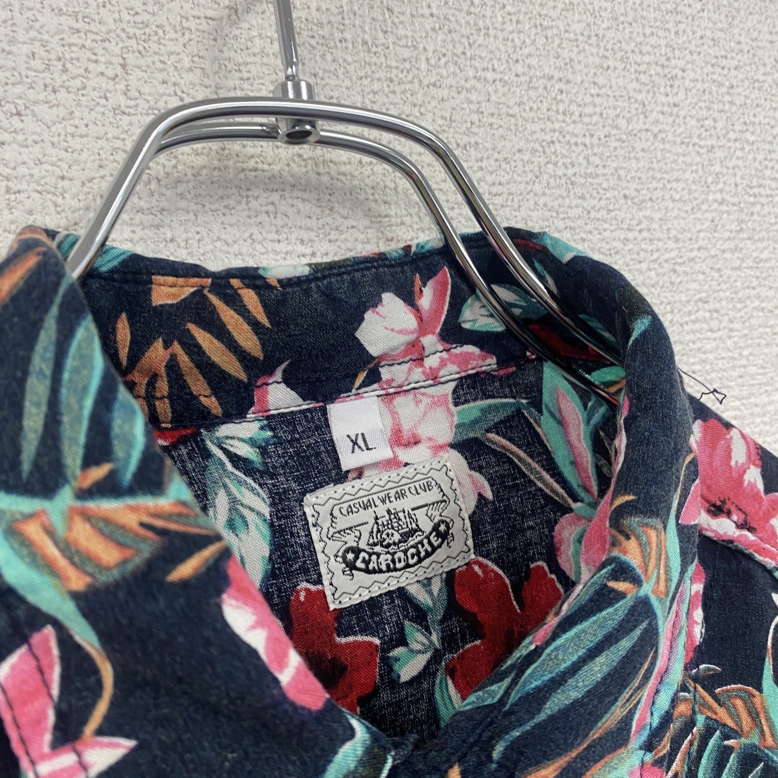 CARDCHE　長袖デザインシャツ　アロハシャツ　花柄　総柄　ピンク　XLサイズ