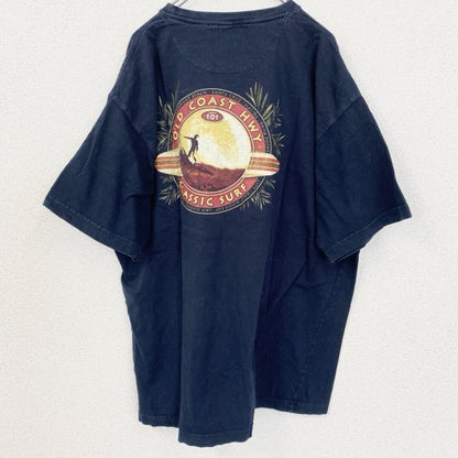 古着 used　newpor blue　半袖バックプリントTシャツ　サーフィン　クルーネック　レトロデザイン　紺　ネイビー　