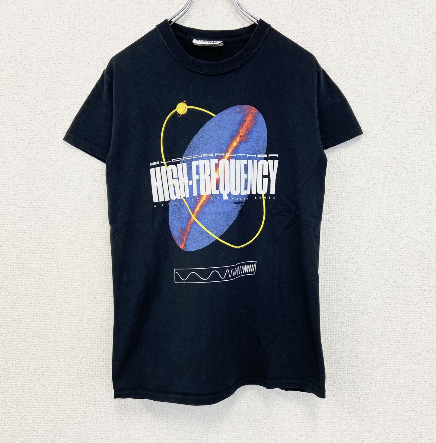 古着 used　BLOOD BROTHER　半袖プリントTシャツ　宇宙　クルーネック　カジュアルデザイン　黒　レトロ　Mサイズ