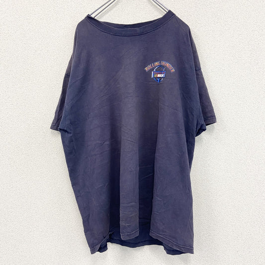 00s　ROLLING THUNDER　半袖プリントTシャツ　NUSCAR　フェード　アーチプリント　ヴィンテージ　紺　ネイビー