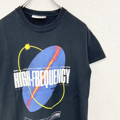古着 used　BLOOD BROTHER　半袖プリントTシャツ　宇宙　クルーネック　カジュアルデザイン　黒　レトロ　Mサイズ
