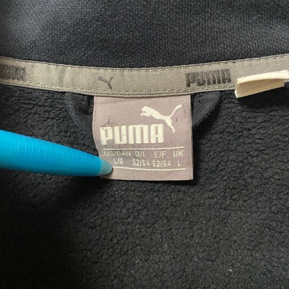 古着 used　PUMA プーマ　長袖フルジップワンポイントロゴ刺スウェット　トレーナー　ハイネック　ブラック　Lサイズ