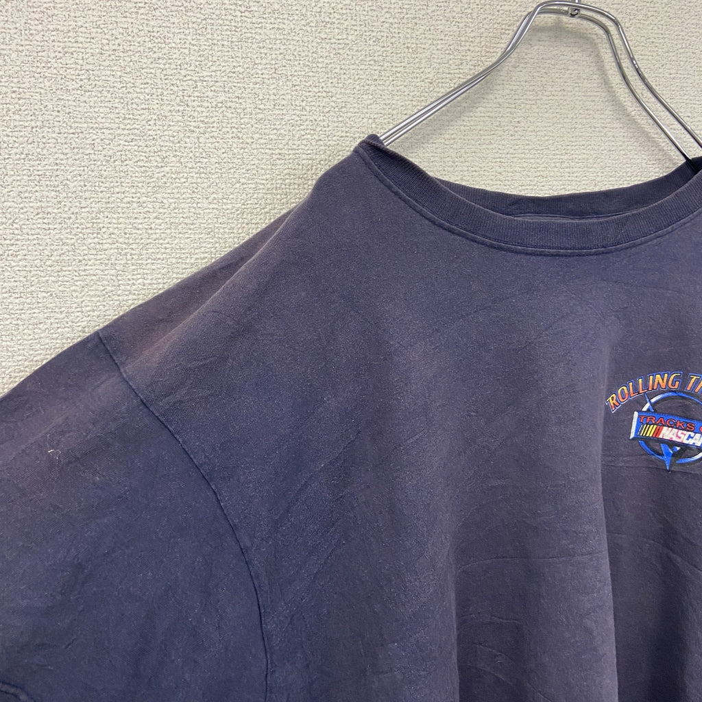 00s　ROLLING THUNDER　半袖プリントTシャツ　NUSCAR　フェード　アーチプリント　ヴィンテージ　紺　ネイビー
