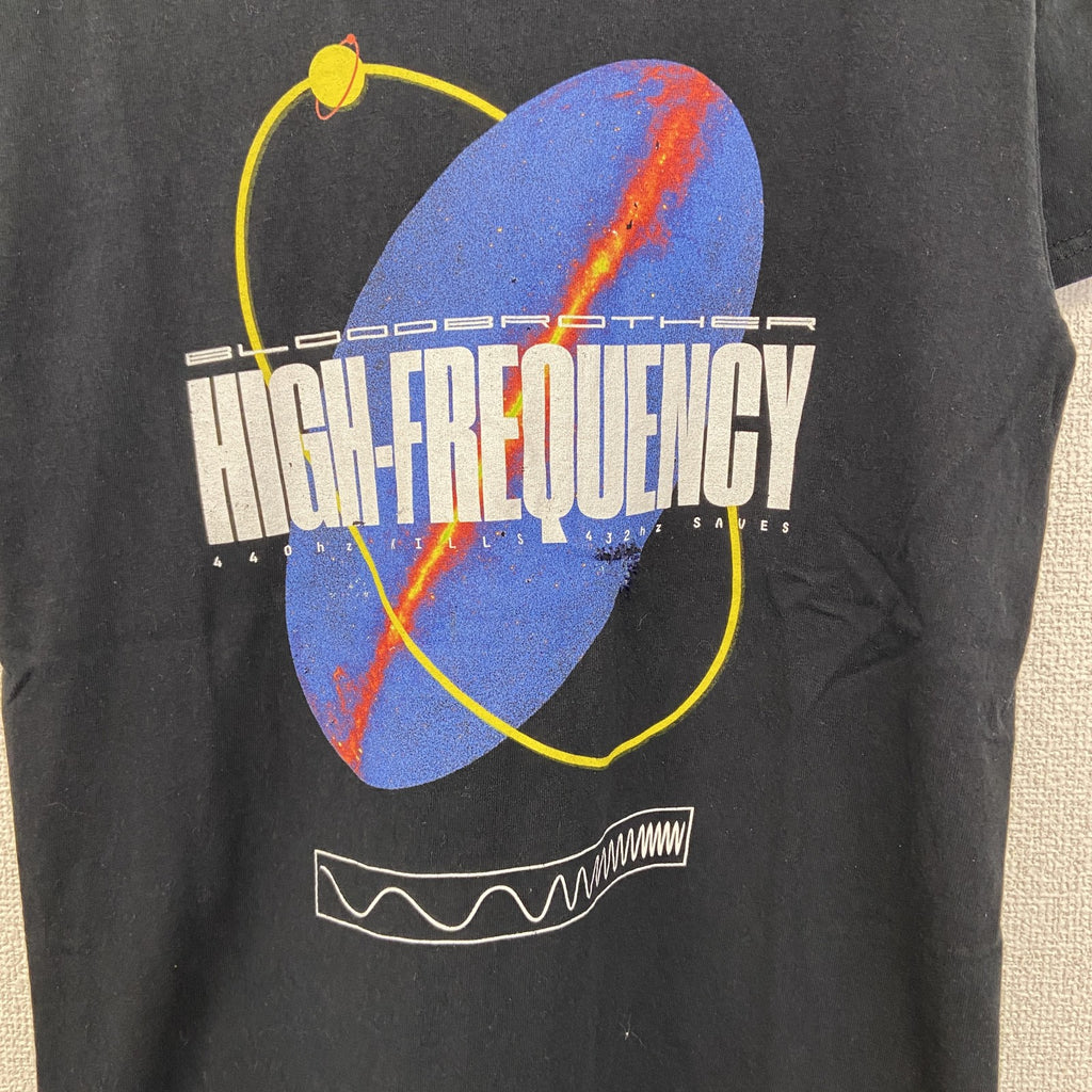 古着 used　BLOOD BROTHER　半袖プリントTシャツ　宇宙　クルーネック　カジュアルデザイン　黒　レトロ　Mサイズ