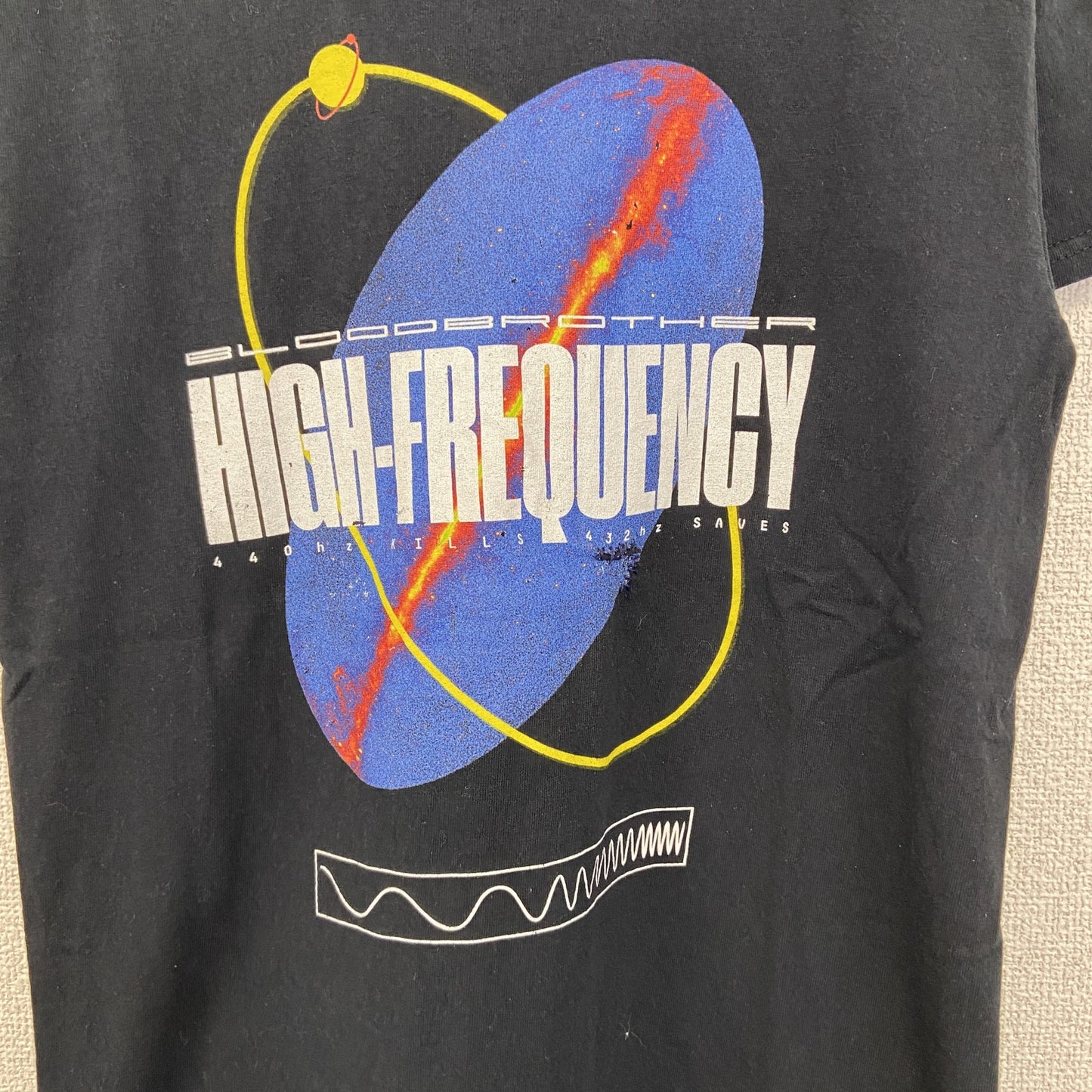 古着 used　BLOOD BROTHER　半袖プリントTシャツ　宇宙　クルーネック　カジュアルデザイン　黒　レトロ　Mサイズ