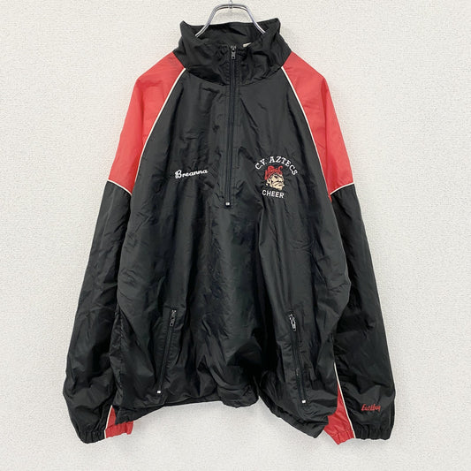 90s～　Eastbay　ハーフジッププルオーバージャケット　ハの字ポケット　アーチプリント　刺繍ロゴ　黒　ブラック　Lサイズ