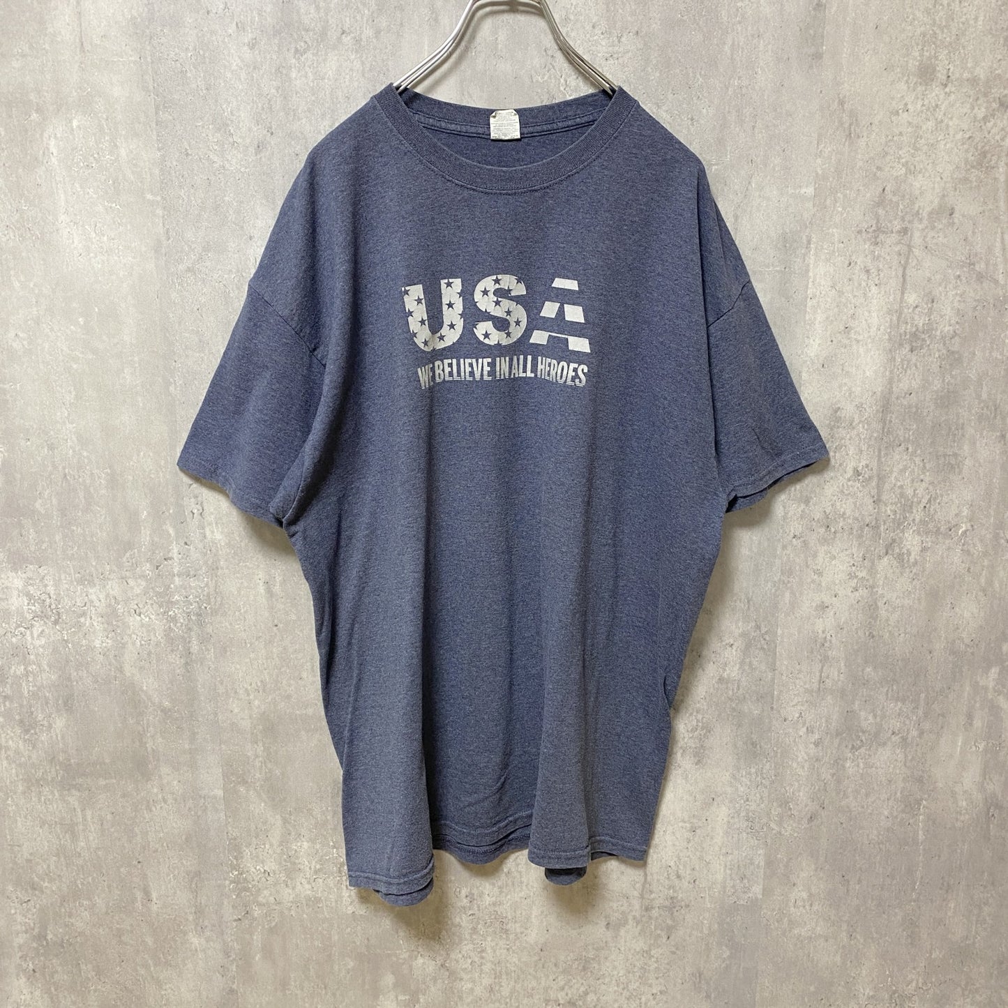 GILDAN　ギルダン　半袖プリントTシャツ　星条旗　USA　両面プリント　HERO　紺　ネイビー　XLサイズ