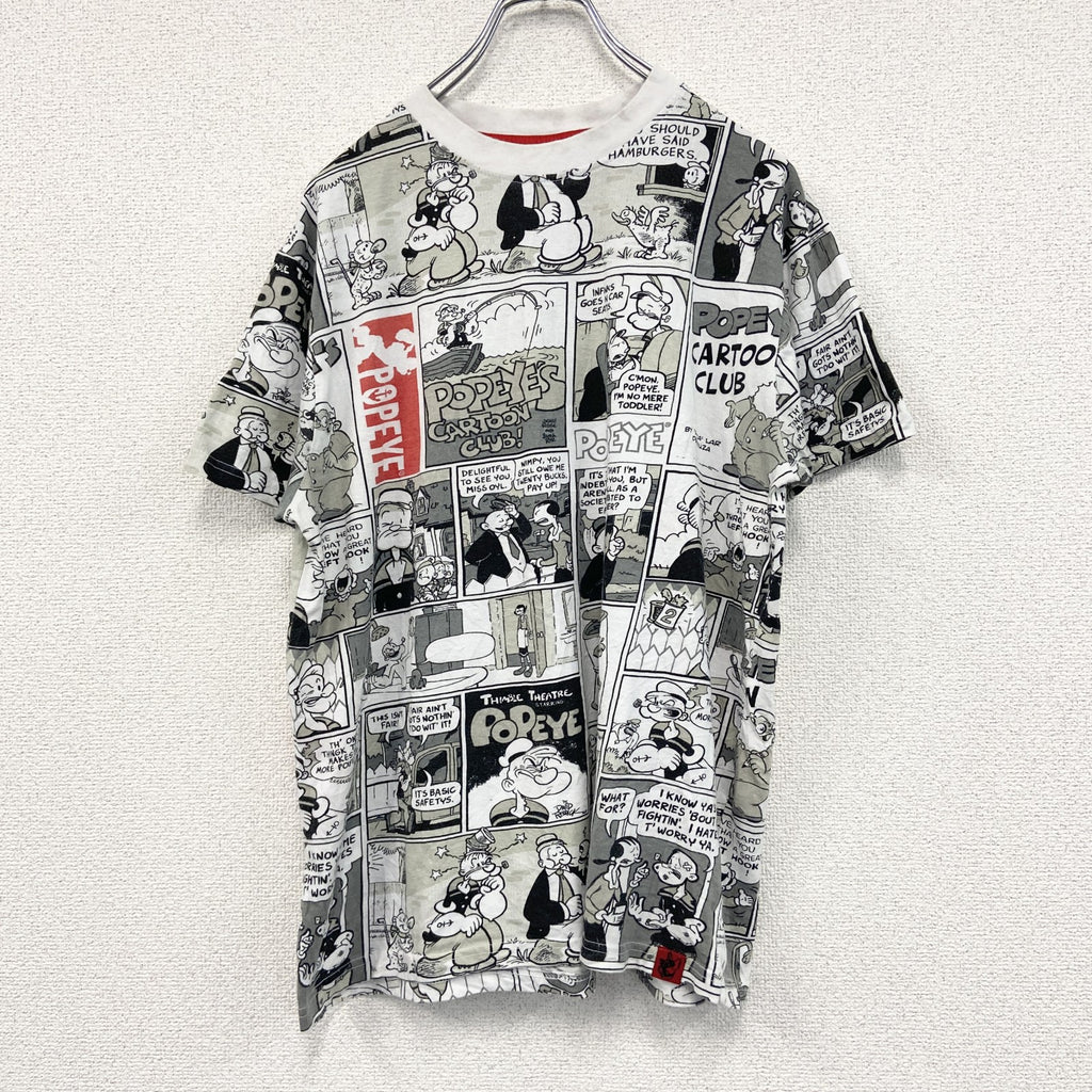 TROURBLE MAKER　POPEYE　ポパイ　半袖プリントTシャツ　総柄　アメコミ柄　白　黒　Mサイズ