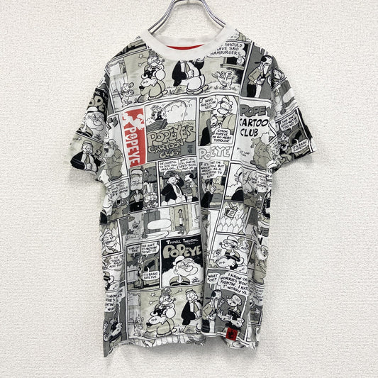TROURBLE MAKER　POPEYE　ポパイ　半袖プリントTシャツ　総柄　アメコミ柄　白　黒　Mサイズ