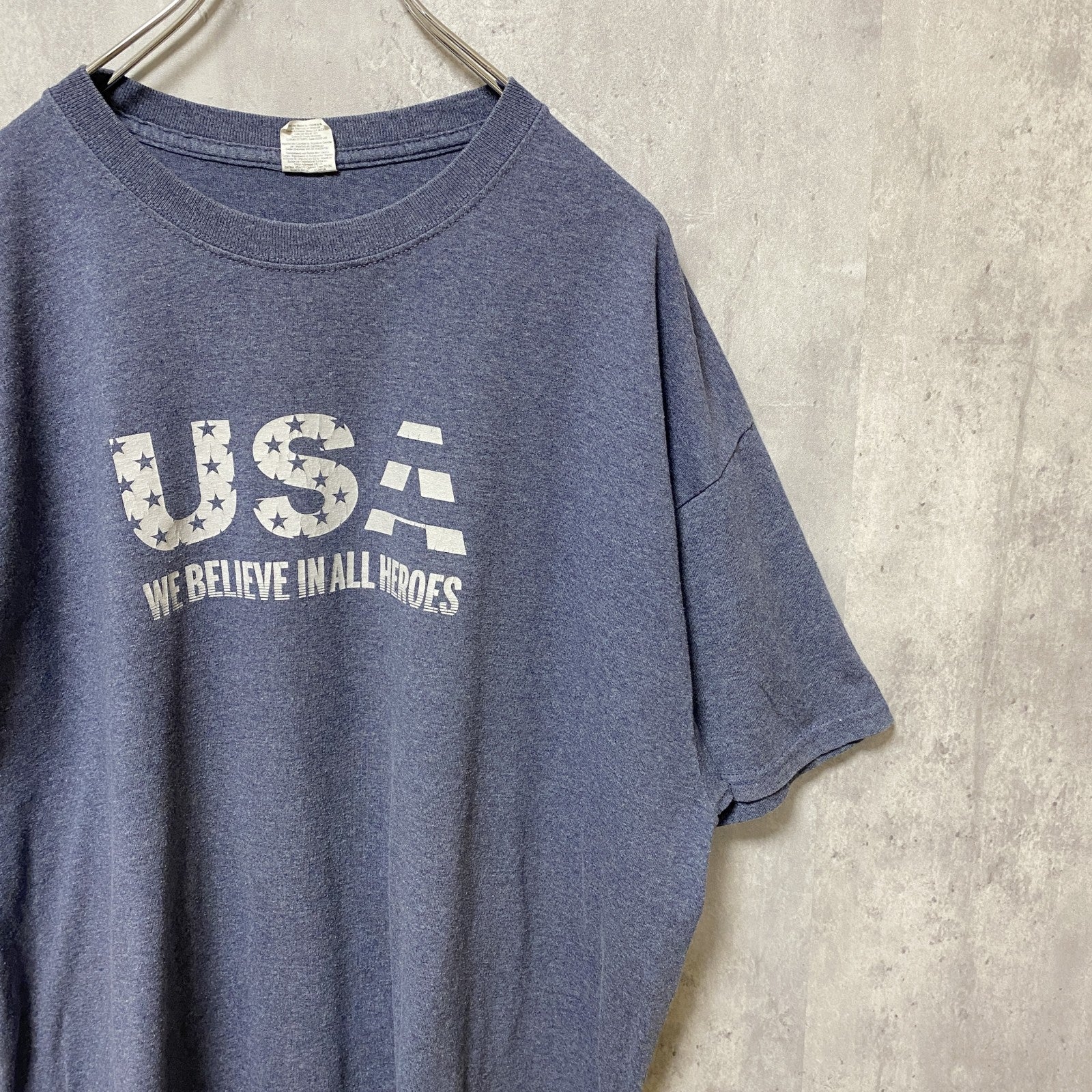 GILDAN　ギルダン　半袖プリントTシャツ　星条旗　USA　両面プリント　HERO　紺　ネイビー　XLサイズ