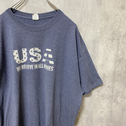 GILDAN　ギルダン　半袖プリントTシャツ　星条旗　USA　両面プリント　HERO　紺　ネイビー　XLサイズ