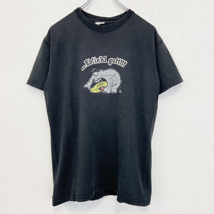 古着 used　FRUIT OF THE LOOM　半袖プリントTシャツ　象　クルーネック　シティーボーイ　黒　レトロ　Sサイズ