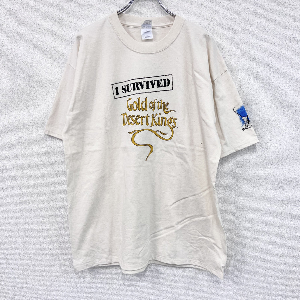 00s　GILDAN　ギルダン　半袖プリントアニマルTシャツ　両面プリント　ヴィンテージ　白　ホワイト　ベージュ　XLサイズ