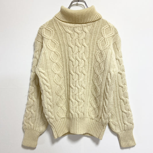 古着 used　70s　sears　シアーズ　長袖フィッシャーマンニット　セーター　タートルネック　白　vintage　Mサイズ