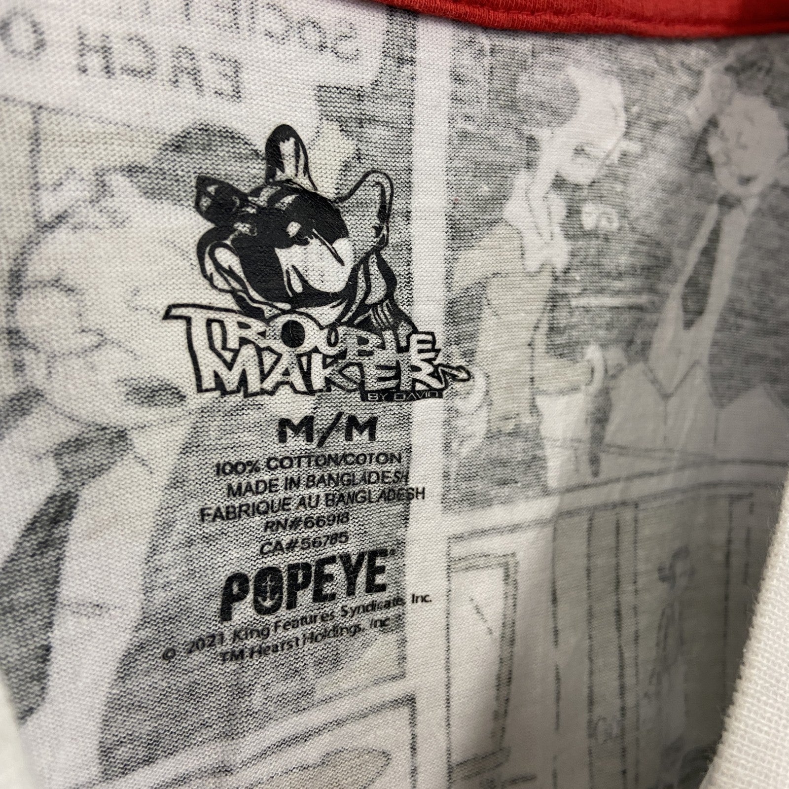 TROURBLE MAKER　POPEYE　ポパイ　半袖プリントTシャツ　総柄　アメコミ柄　白　黒　Mサイズ