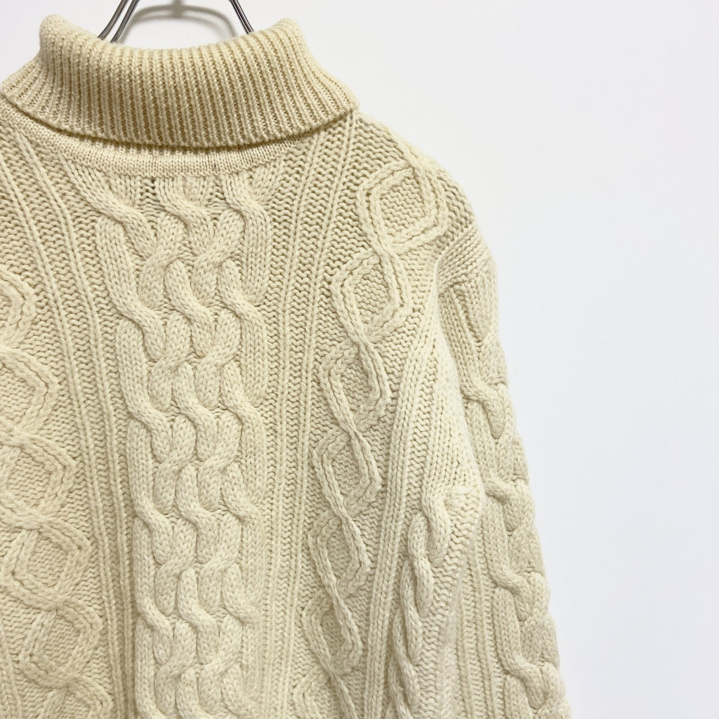 古着 used　70s　sears　シアーズ　長袖フィッシャーマンニット　セーター　タートルネック　白　vintage　Mサイズ