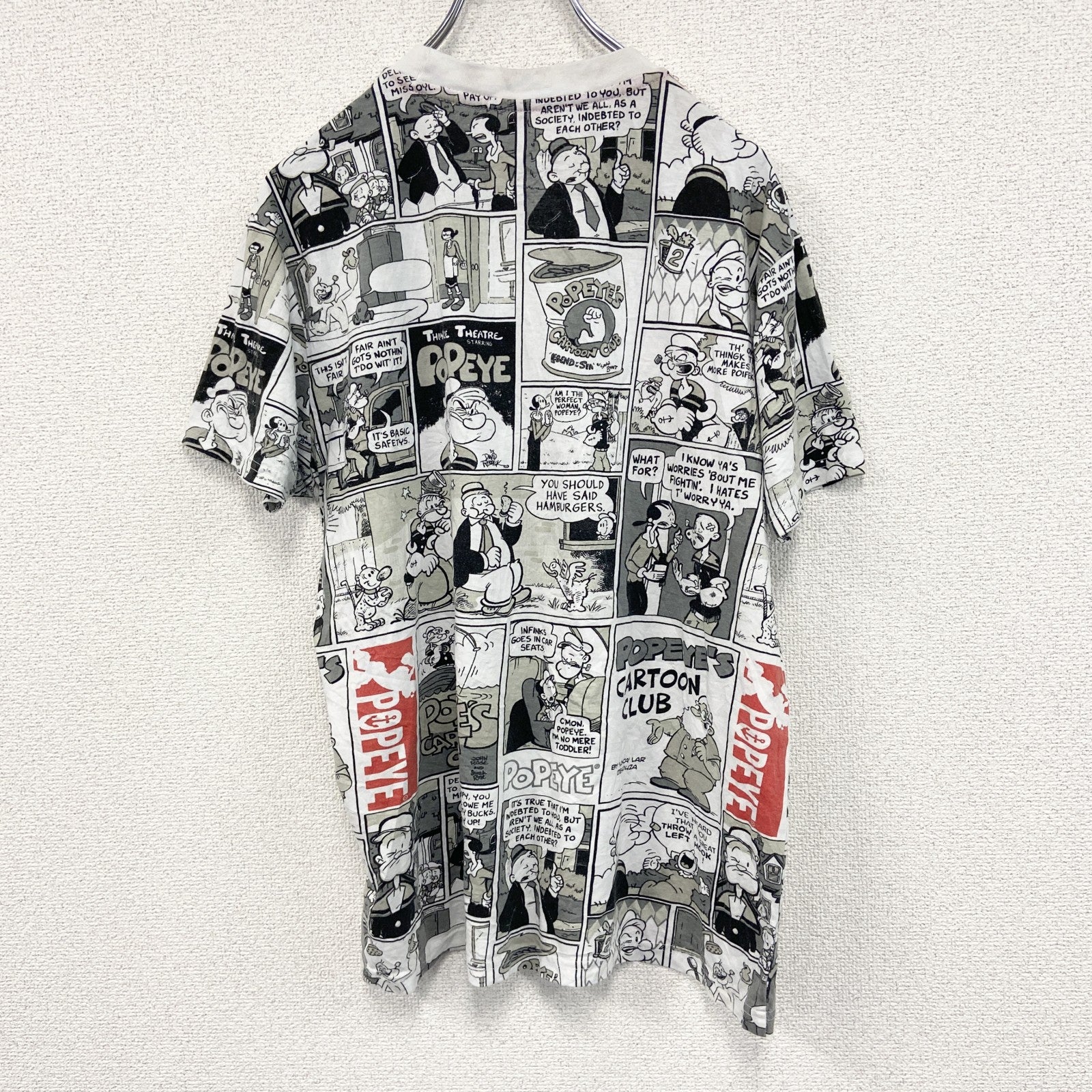 TROURBLE MAKER　POPEYE　ポパイ　半袖プリントTシャツ　総柄　アメコミ柄　白　黒　Mサイズ