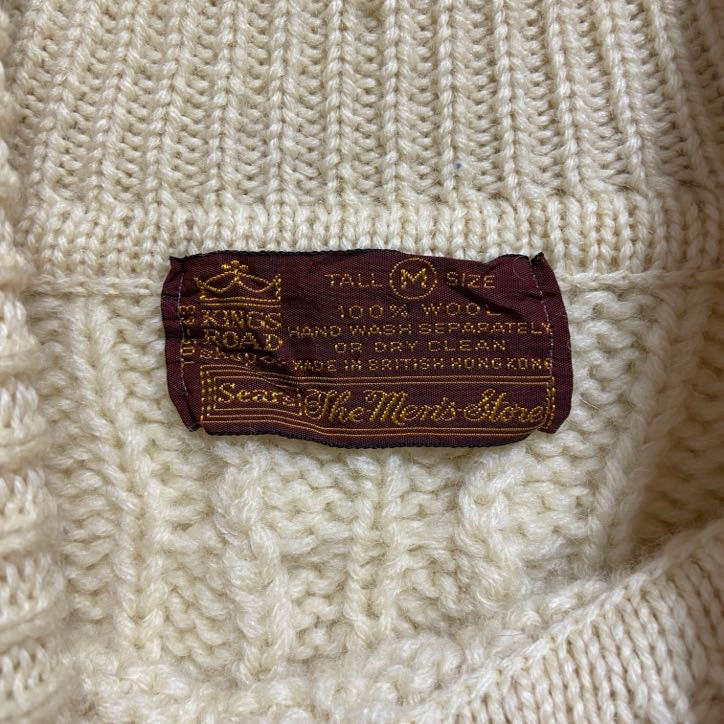 古着 used　70s　sears　シアーズ　長袖フィッシャーマンニット　セーター　タートルネック　白　vintage　Mサイズ
