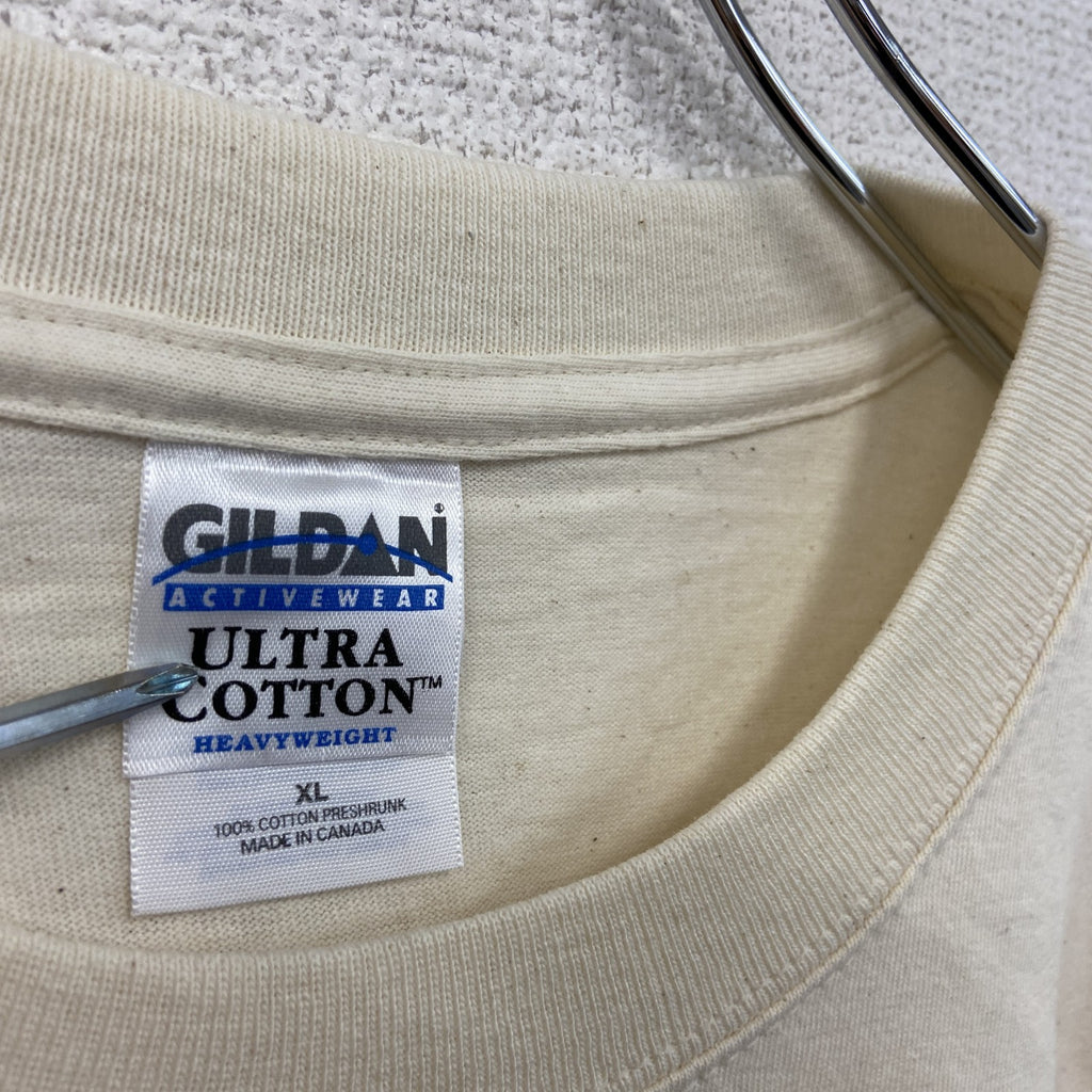 00s　GILDAN　ギルダン　半袖プリントアニマルTシャツ　両面プリント　ヴィンテージ　白　ホワイト　ベージュ　XLサイズ