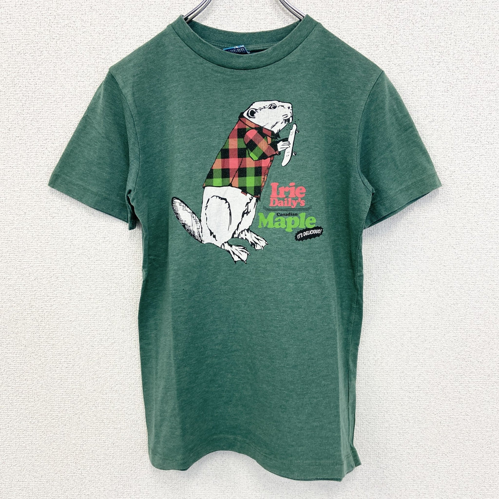 古着 used　riedaill　半袖プリントTシャツ　ビーバー　クルーネック　カジュアル　シティーボーイ　緑　レトロ　Sサイズ