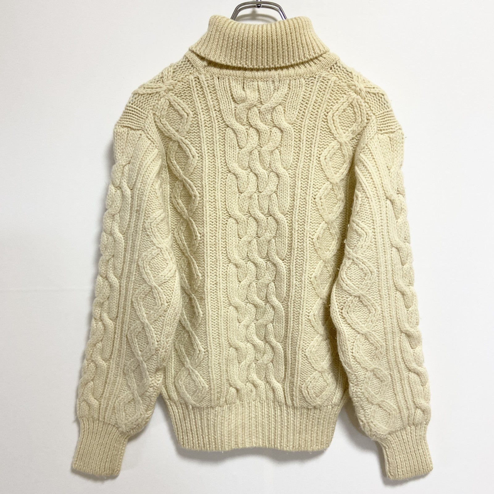 古着 used　70s　sears　シアーズ　長袖フィッシャーマンニット　セーター　タートルネック　白　vintage　Mサイズ