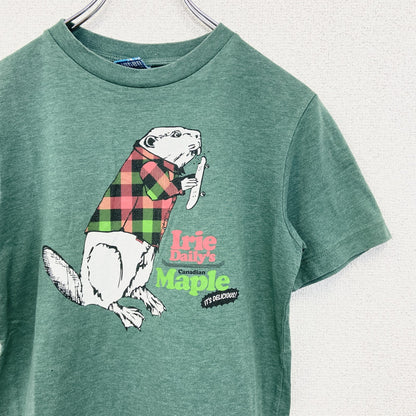 古着 used　riedaill　半袖プリントTシャツ　ビーバー　クルーネック　カジュアル　シティーボーイ　緑　レトロ　Sサイズ