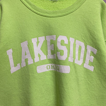 古着 used　長袖ロゴプリントスウェット　トレーナー　LAKESIDE　オハイオ州　緑色　ライトグリーン　秋冬服　Lサイズ