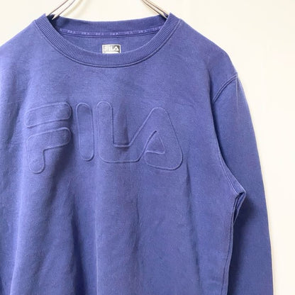 FILA　フィラ　スウェット/トレーナー　デカ3Dロゴ　ワンポイント　スポーツミックス　クルーネック　紺　ネイビー　Sサイズ