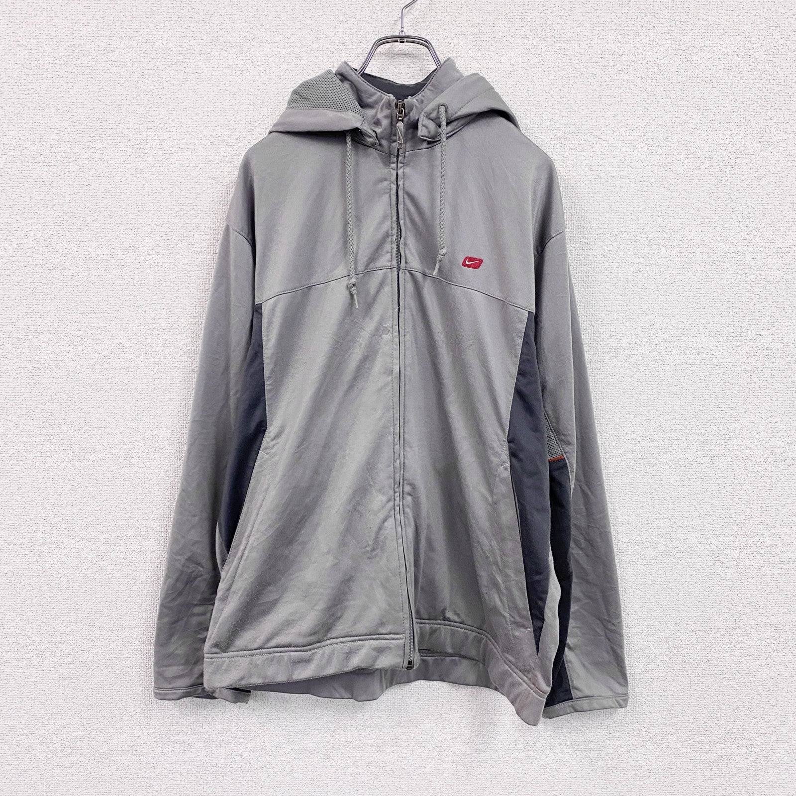 00s　NIKE　ナイキ　フルジップジャージパーカー　フード取り外し可能　ヴィンテージ　灰色　グレー　Mサイズ