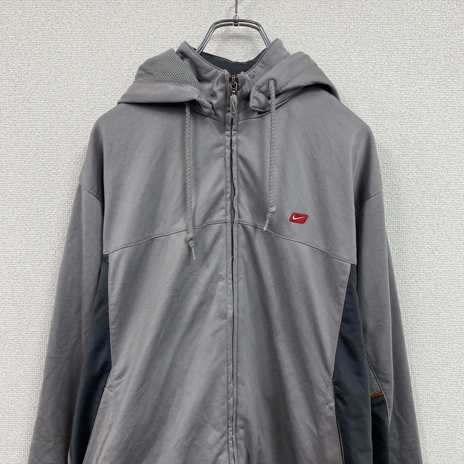 00s　NIKE　ナイキ　フルジップジャージパーカー　フード取り外し可能　ヴィンテージ　灰色　グレー　Mサイズ