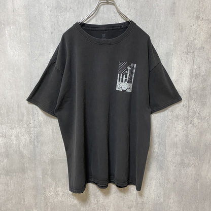 Hanes　ヘインズ　半袖プリントTシャツ　星条旗　両面プリント　クルーネック　黒　ブラック　XLサイズ