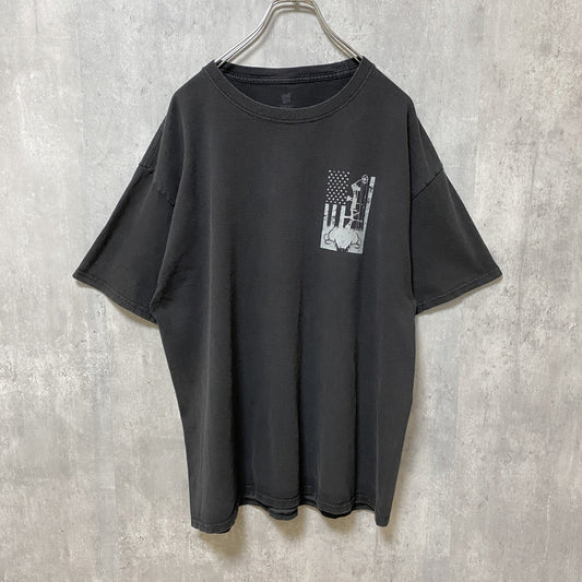 Hanes　ヘインズ　半袖プリントTシャツ　星条旗　両面プリント　クルーネック　黒　ブラック　XLサイズ