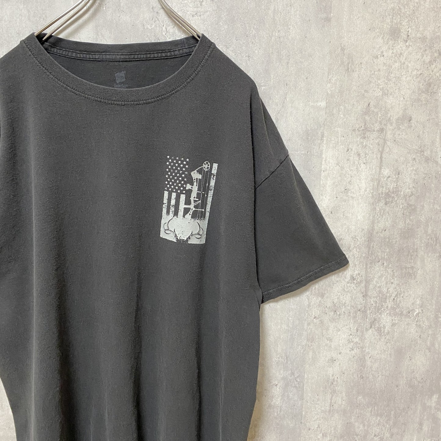 Hanes　ヘインズ　半袖プリントTシャツ　星条旗　両面プリント　クルーネック　黒　ブラック　XLサイズ