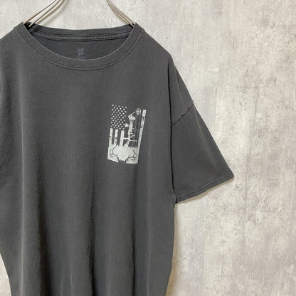 Hanes　ヘインズ　半袖プリントTシャツ　星条旗　両面プリント　クルーネック　黒　ブラック　XLサイズ