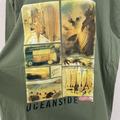 古着 used　JEAN PASCALE　半袖コラージュプリントTシャツ　クルーネック　カジュアルデザイン　黄緑　XLサイズ