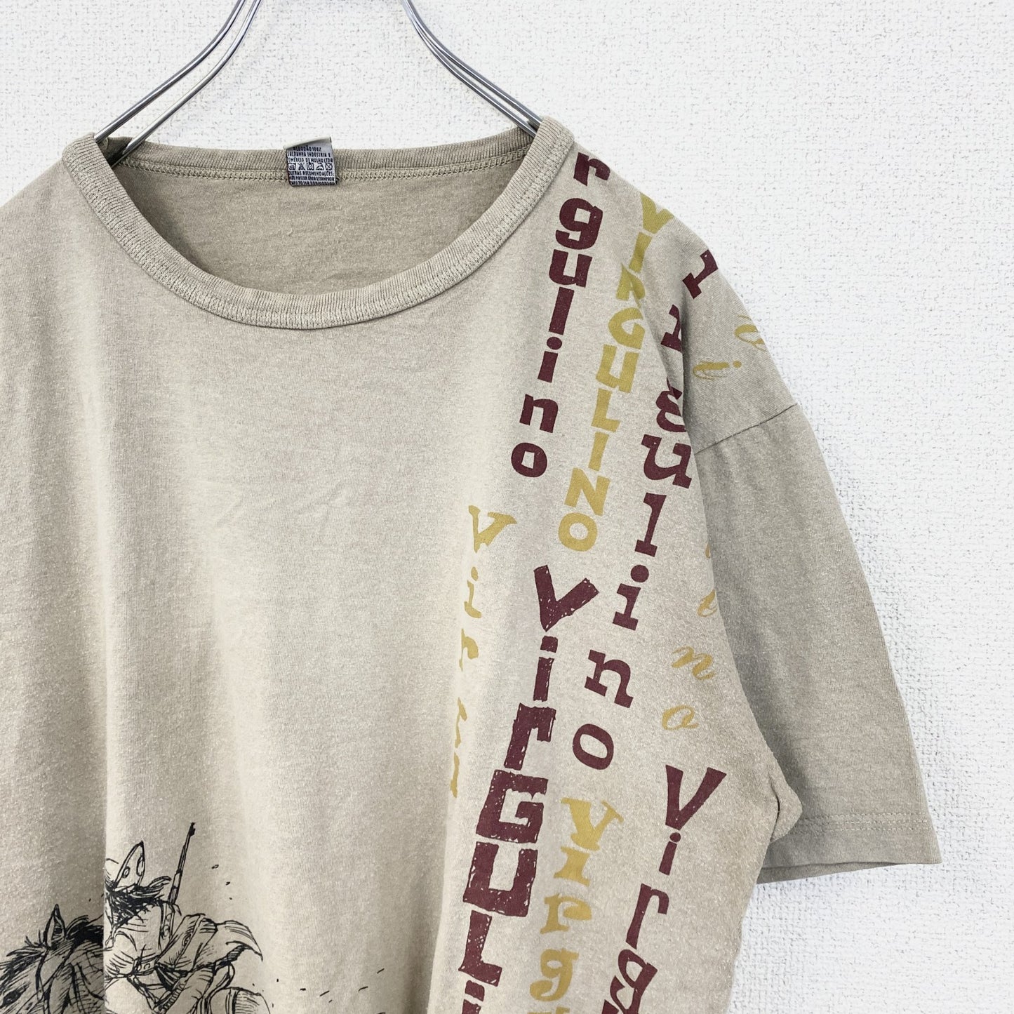 古着 used　VIRGULINO　半袖プリントTシャツ　馬　ホース　ブラジル　レトロデザイン　ベージュ　XLサイズ