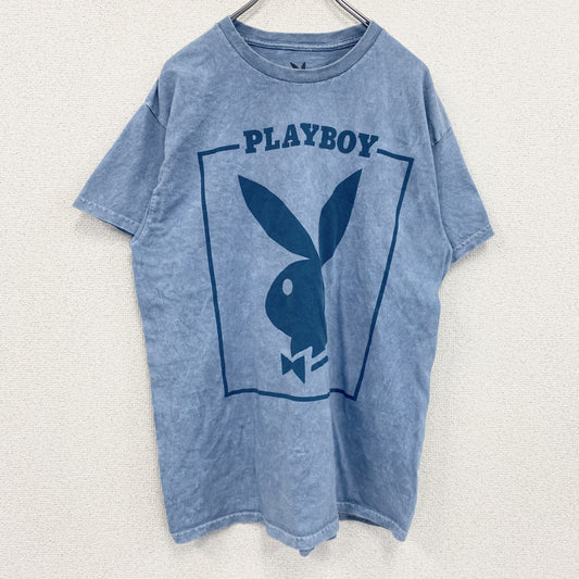 PLAYBOY　プレイボーイ　半袖プリントTシャツ　水色　ライトブルー　Lサイズ