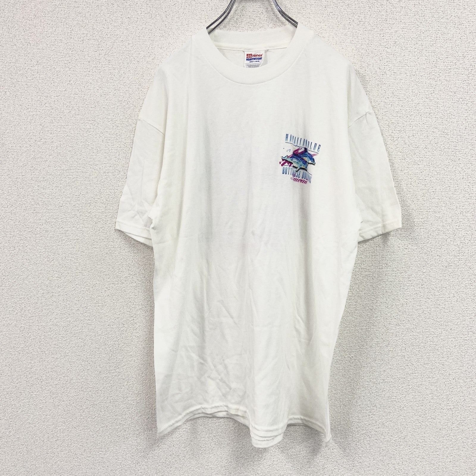 Hanes　ヘインズ　半袖プリントTシャツ　イルカ　白　ホワイト　Lサイズ