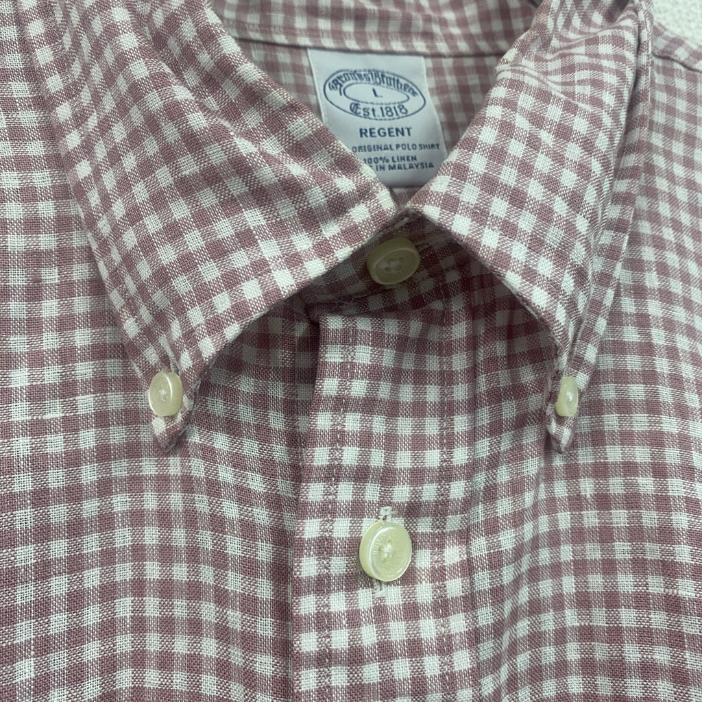 Brooks Brothers　ブルックスブラザーズ　長袖ボタンダウンシャツ　ギンガムチェック柄　ピンク　Lサイズ