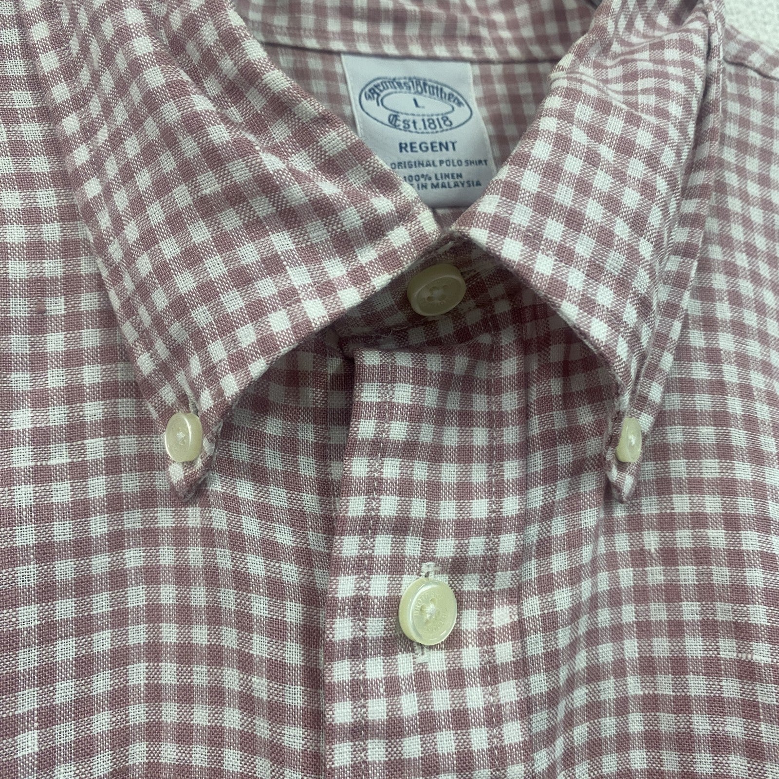 Brooks Brothers　ブルックスブラザーズ　長袖ボタンダウンシャツ　ギンガムチェック柄　ピンク　Lサイズ