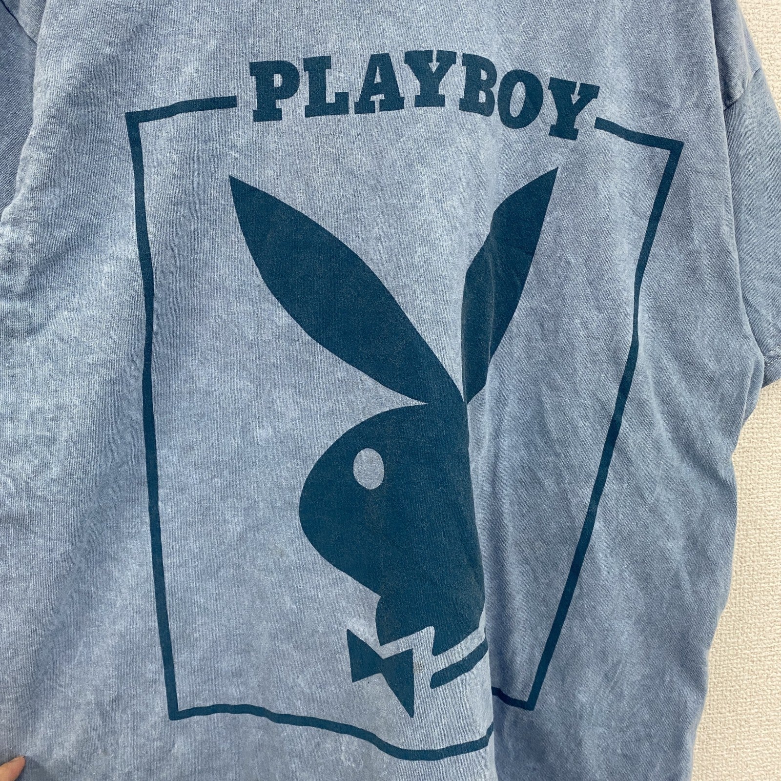 PLAYBOY　プレイボーイ　半袖プリントTシャツ　水色　ライトブルー　Lサイズ