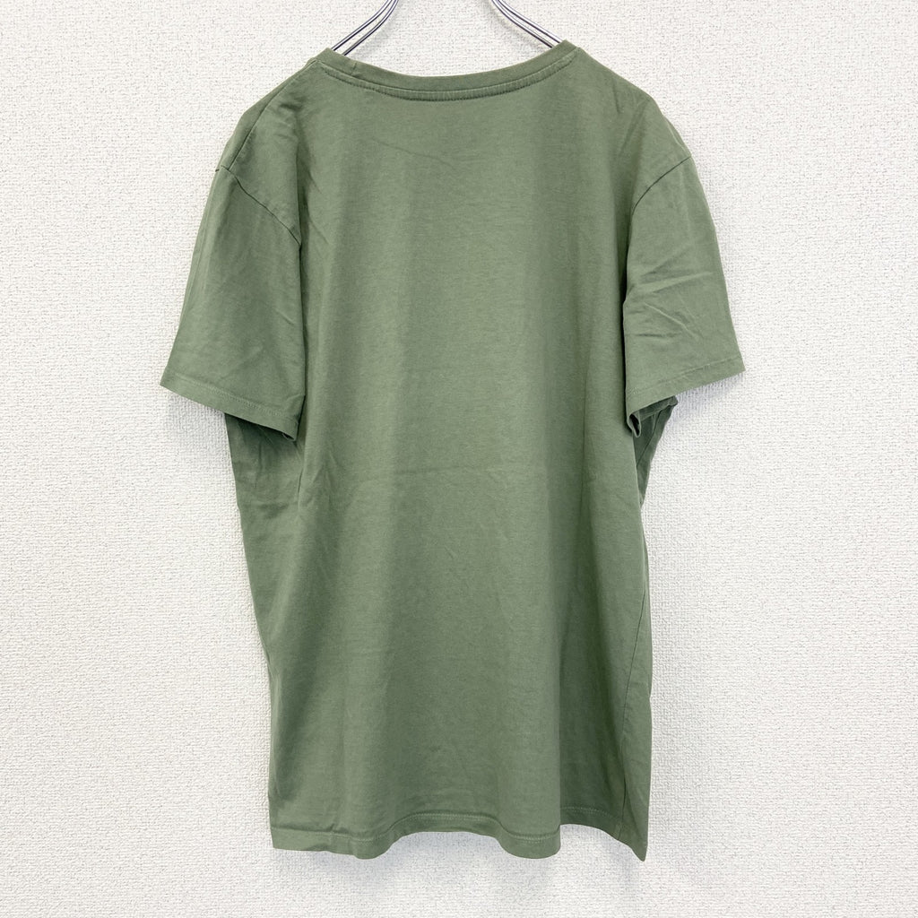 古着 used　JEAN PASCALE　半袖コラージュプリントTシャツ　クルーネック　カジュアルデザイン　黄緑　XLサイズ