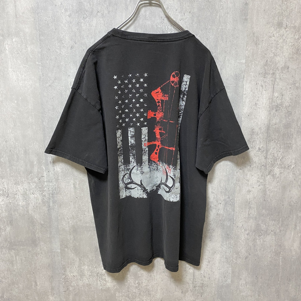 Hanes　ヘインズ　半袖プリントTシャツ　星条旗　両面プリント　クルーネック　黒　ブラック　XLサイズ